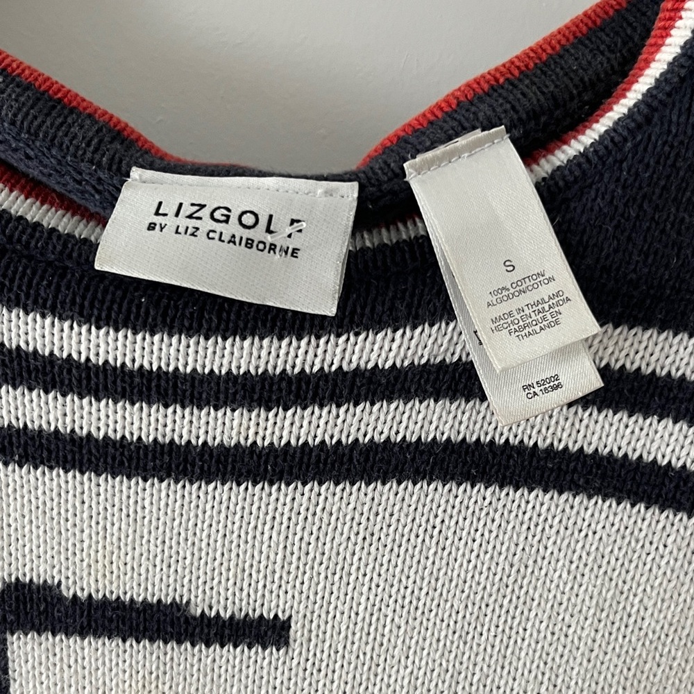 Liz Claiborne Crewneck GOLFCART ‘Sweater in White, Black & Red Cotton VTG S - Picture 2 of 5